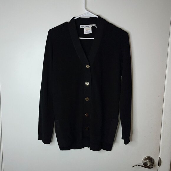Gretchen Scott Black Grosgrain Heaven Cardigan Solid Women M MEDIUM - Picture 3 of 11